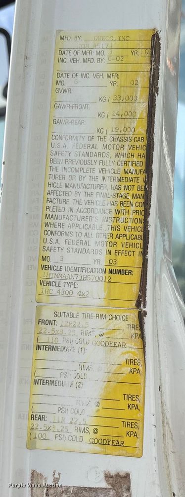 image for item EV3296 2003 International 4300 digger derrick truck