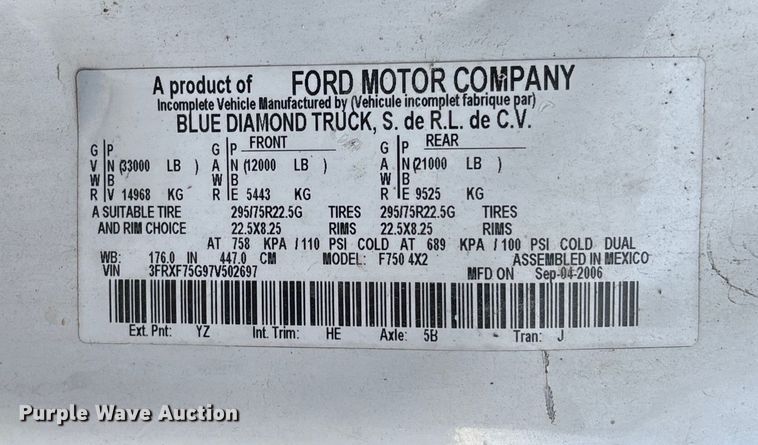 image for item EV3297 2007 Ford F750 Super Duty bucket truck