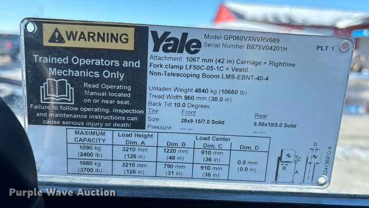 image for item FG1521 Yale Veracitor 60VX forklift