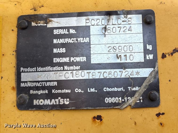 image for item FI0056 2007 Komatsu PC200LC-8 excavator