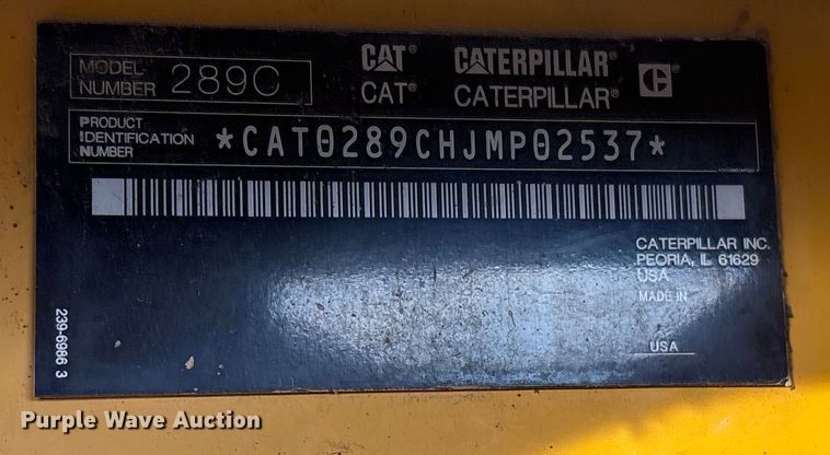 image for item FI0057 2011 Caterpillar 289C tracked skid steer loader