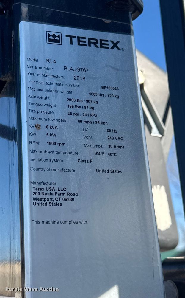 image for item FK0564 2018 Terex RL4 light plant