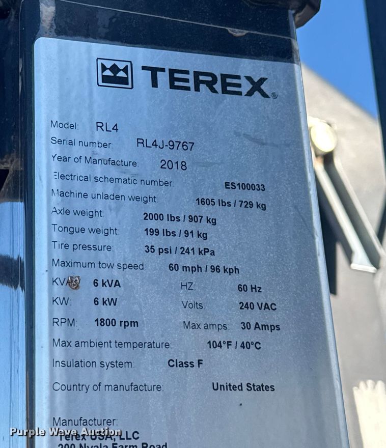 image for item FK0564 2018 Terex RL4 light plant