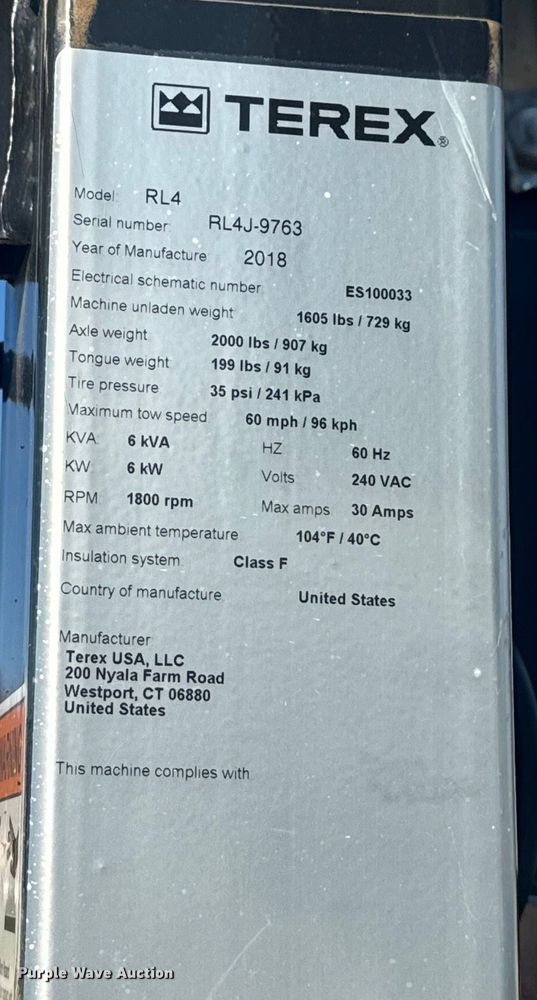 image for item FK0565 2018 Terex RL4  light plant