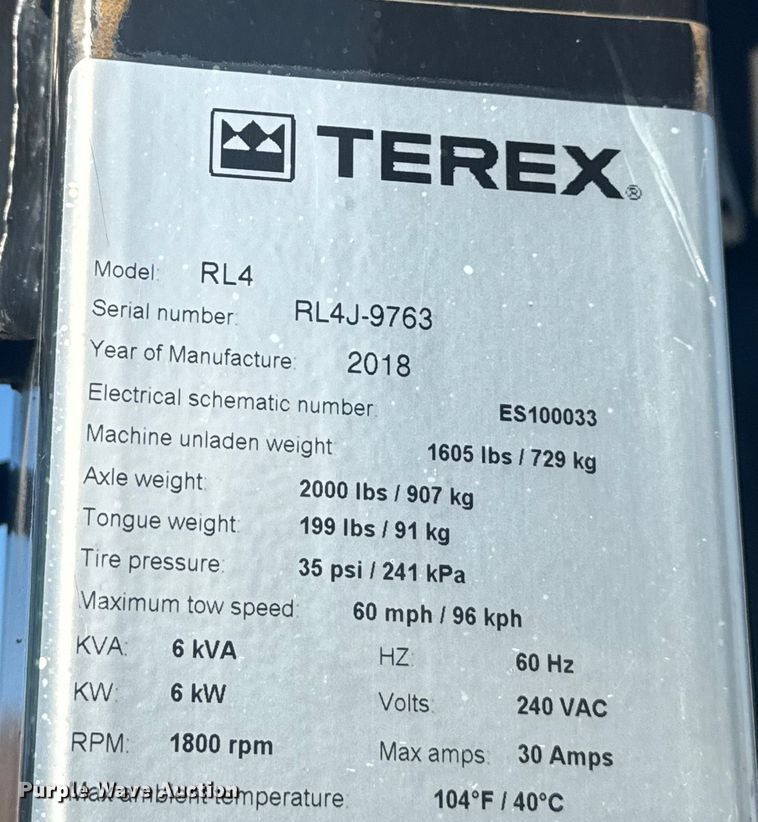 image for item FK0565 2018 Terex RL4  light plant