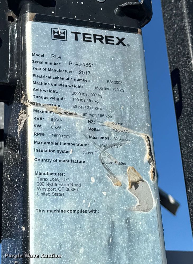 image for item FK0566 2017 Terex RL4 light plant