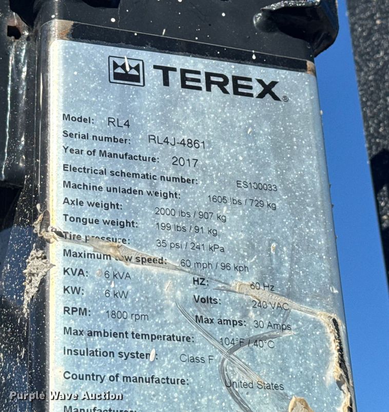 image for item FK0566 2017 Terex RL4 light plant