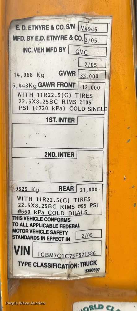 image for item FK0609 2005 Chevrolet C7500  oil distributor truck