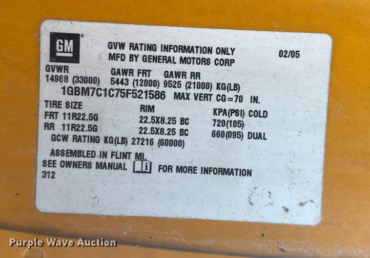 image for item FK0609 2005 Chevrolet C7500  oil distributor truck