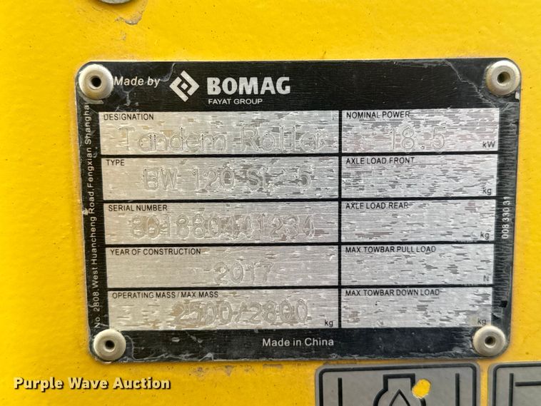 image for item FK0610 2017 Bomag BW 120 SL-5 double drum vibratory roller