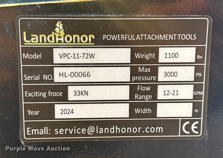 image for item FK0614 2024 LandHonor VPC-11-72W  skid steer plate compactor