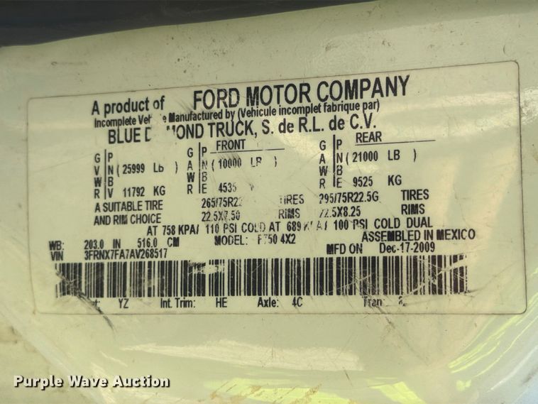 image for item YA1480 2010 Ford F750 Super Duty chipper truck