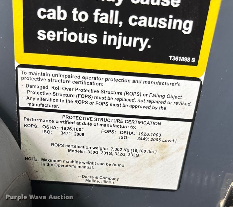 image for item YA1488 2017 John Deere 333G tracked skid steer loader