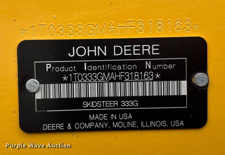 image for item YA1488 2017 John Deere 333G tracked skid steer loader