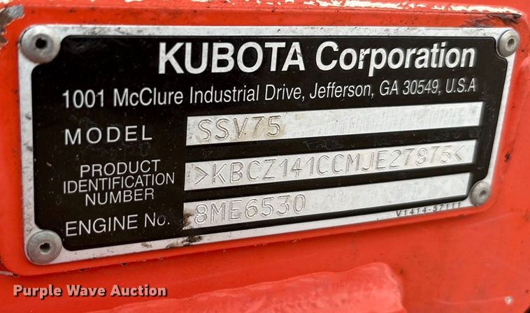image for item DU6500 2021 Kubota SSV75 skid steer loader