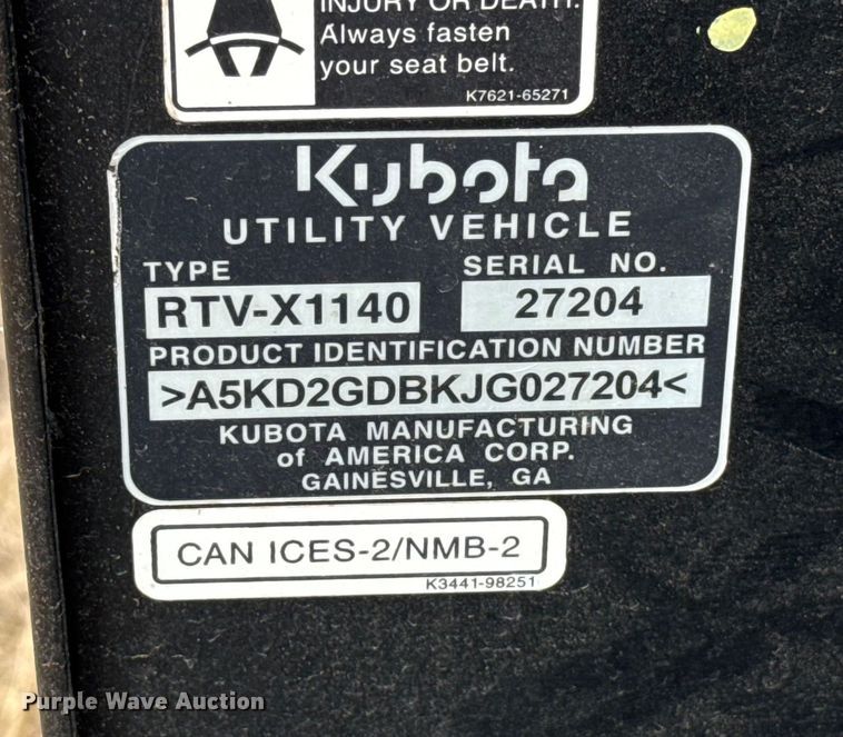 image for item DU6546 2018 Kubota RTV X1140 utility vehicle