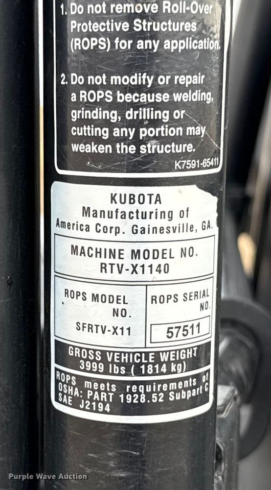 image for item DU6547 2023 Kubota RTV X1140 utility vehicle