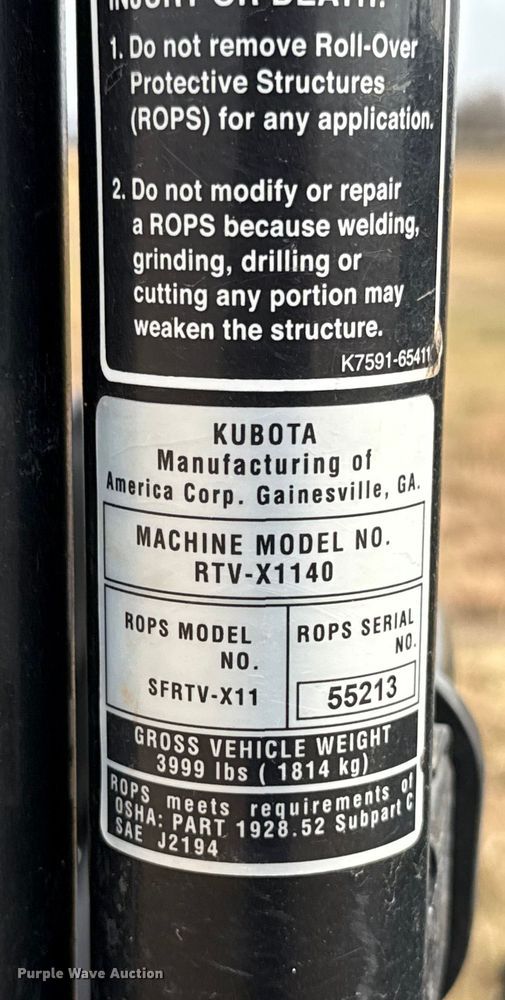 image for item DU6548 2022 Kubota RTV X1140 utility vehicle