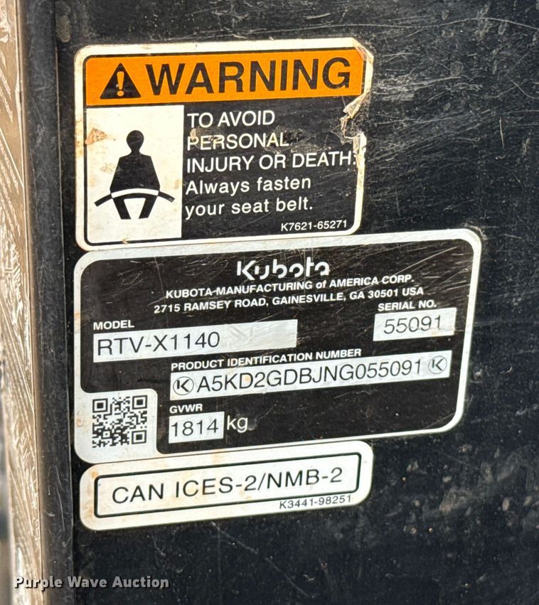 image for item DU6548 2022 Kubota RTV X1140 utility vehicle