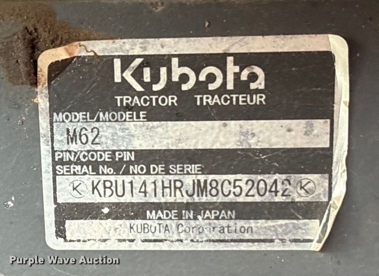 image for item DU6552 2021 Kubota M62 backhoe