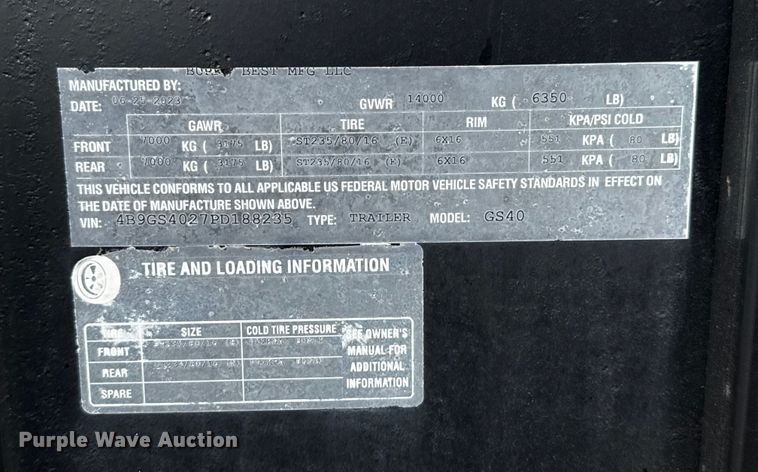 image for item DU6559 2023 Burks Best Mfg GS40 hay bale trailer