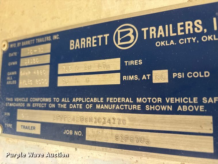 image for item EA7794 1992 Barrett livestock trailer