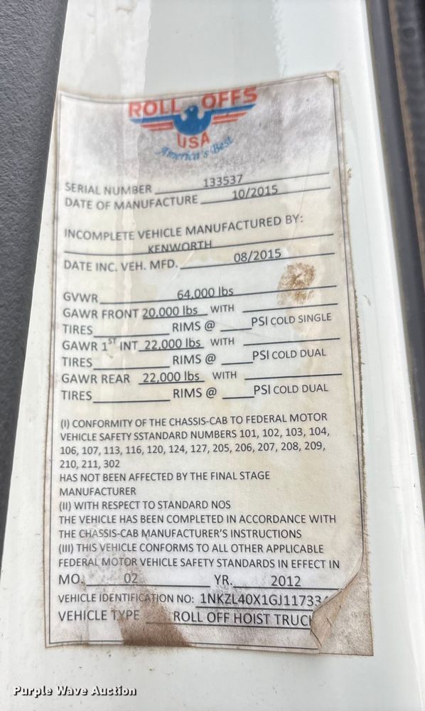 image for item EA7843 2016 Kenworth T880 truck cab and chassis