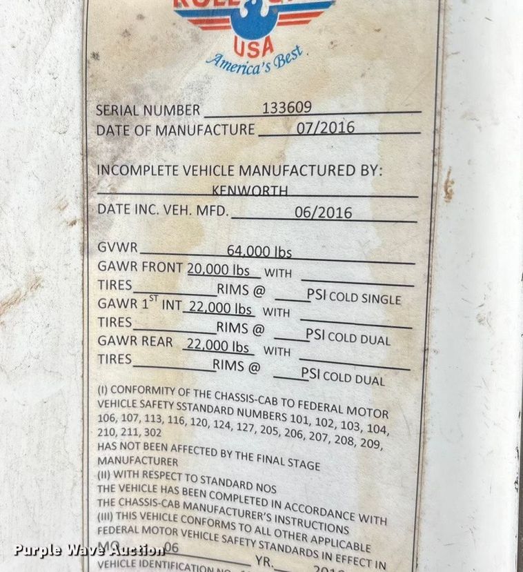 image for item EA7844 2017 Kenworth T880 roll-off container truck