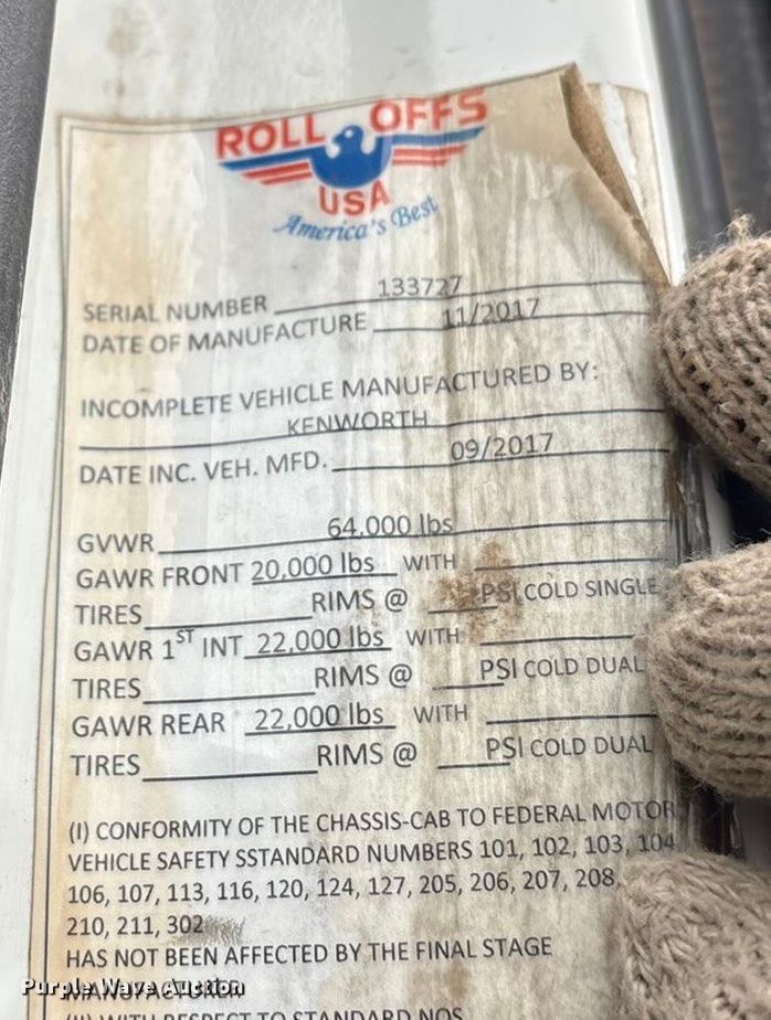 image for item EA7845 2018 Kenworth T880 roll-off container truck