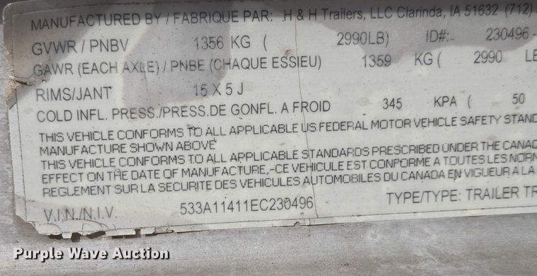 image for item DT4511 2014 H&H utility trailer