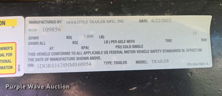 image for item DT4543 2022 Doolittle HD Pro Series 8416 utility trailer