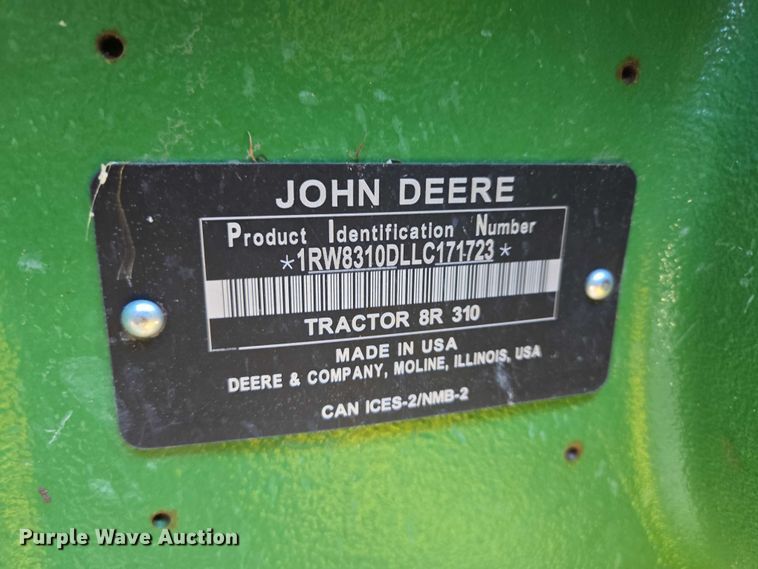 image for item DT4549 2020 John Deere 8R 310 MFWD tractor