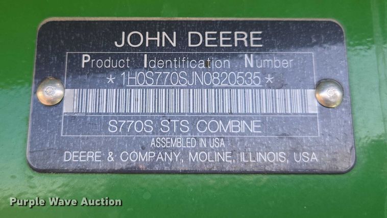 image for item DT4550 2022 John Deere S770 STS combine