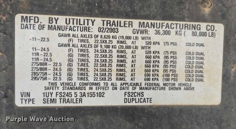 image for item DT4583 2003 Utility flatbed trailer