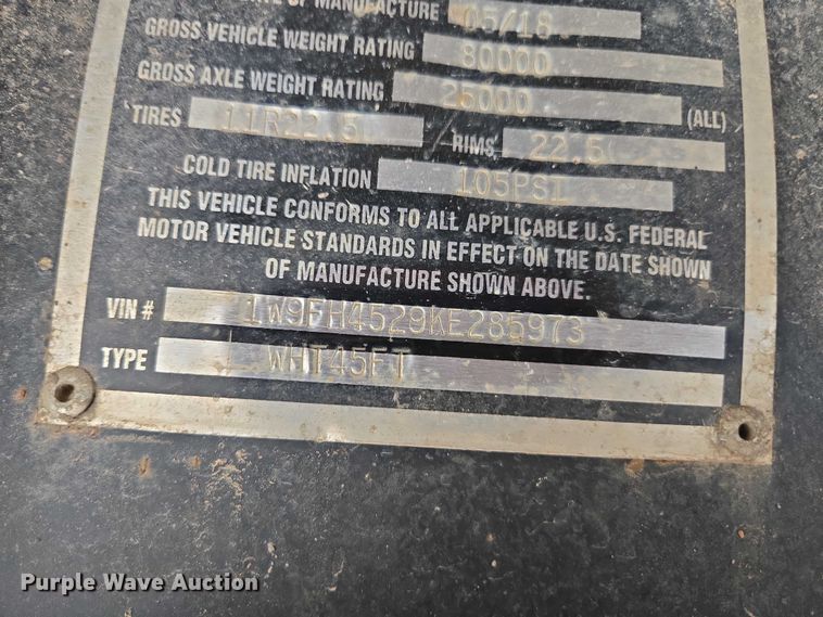 image for item DT4607 2019 Wade WHT45FT side curtain trailer