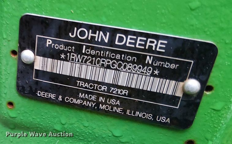 image for item DT4645 2016 John Deere 7210R MFWD tractor