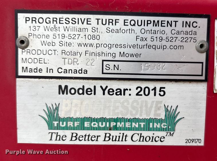 image for item DT4648 2015 Progressive Turf Equipment Inc. TDR-22 batwing finish mower