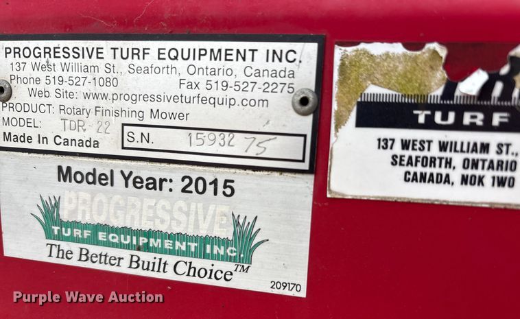 image for item DT4648 2015 Progressive Turf Equipment Inc. TDR-22 batwing finish mower