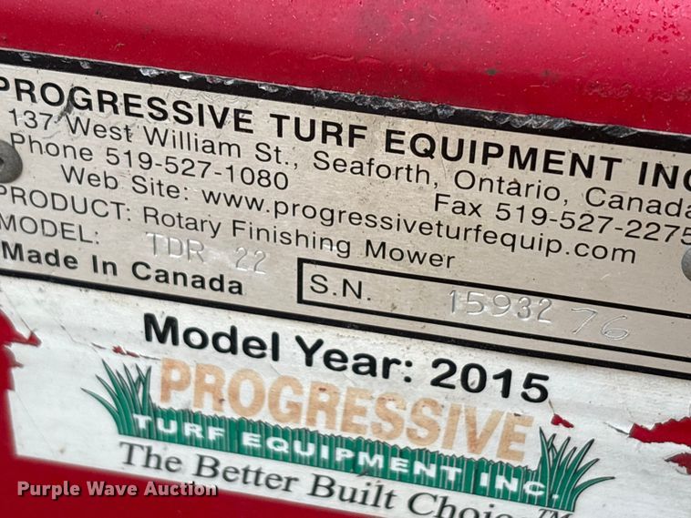 image for item DT4650 2015 Progressive Turf Equipment Inc. TDR 22 batwing finish mower