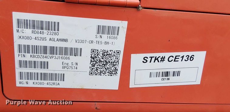 image for item DT4655 Kubota KX080-4S2 mini excavator