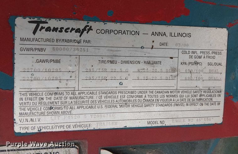 image for item DT4683 2000 Transcraft Eagle W2 flatbed trailer