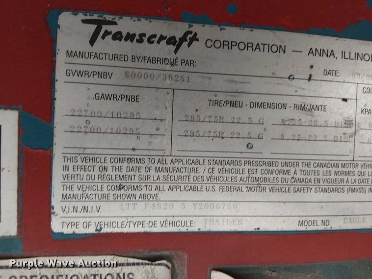 image for item DT4683 2000 Transcraft Eagle W2 flatbed trailer