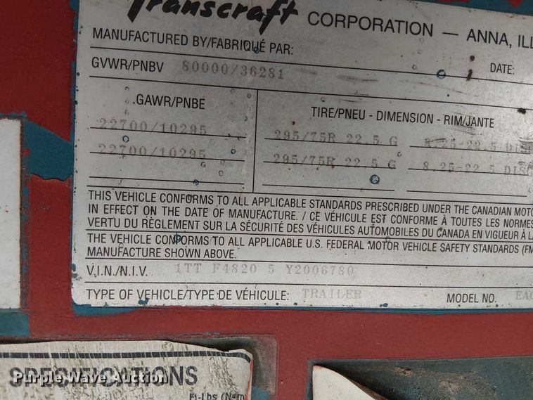 image for item DT4683 2000 Transcraft Eagle W2 flatbed trailer