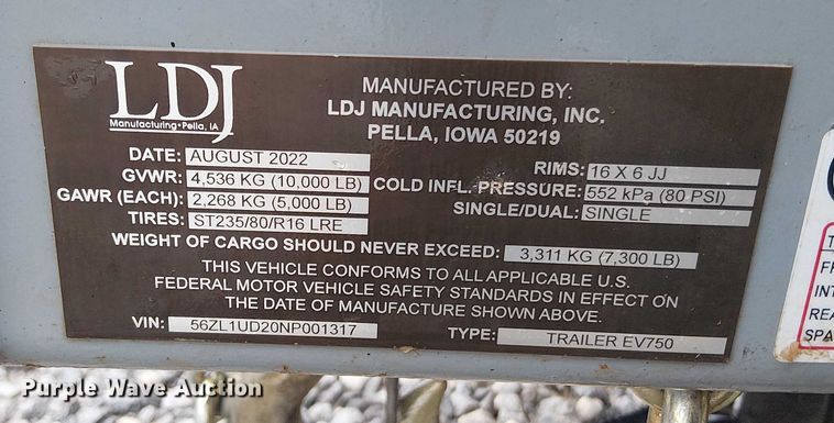 image for item DT4693 2022 LDJ EV750 fuel trailer
