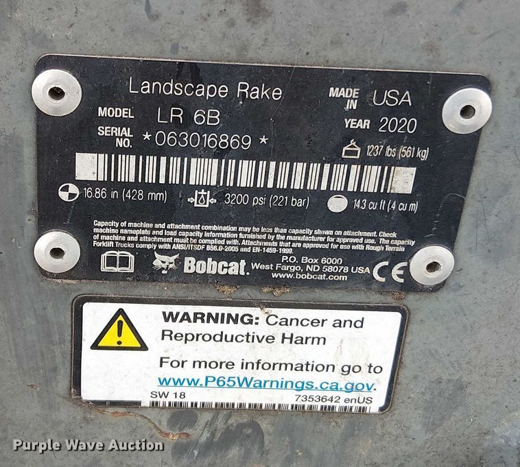 image for item DT4695 2020 Bobcat LR6B skid steer landscape rake