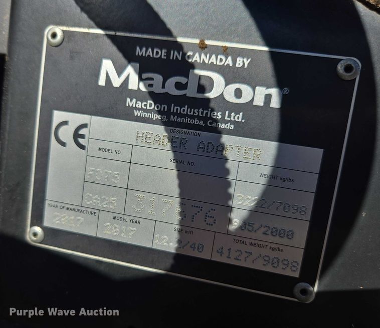 image for item DT4727 2017 MacDon FD75-S flex draper head