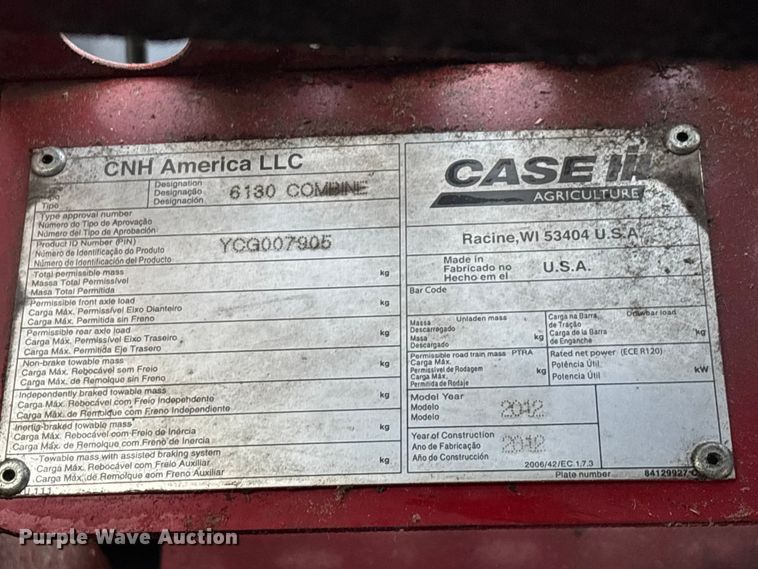image for item DW7323 2012 Case IH 6130 RWA combine