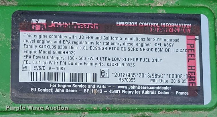 image for item EA2584 2019 John Deere  S760 combine