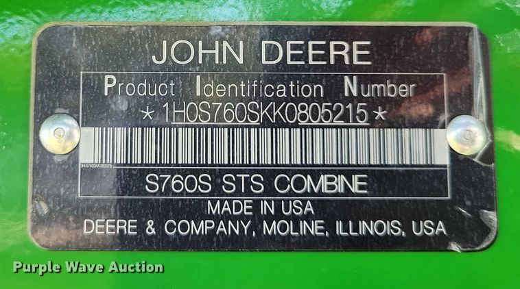 image for item EA2584 2019 John Deere  S760 combine