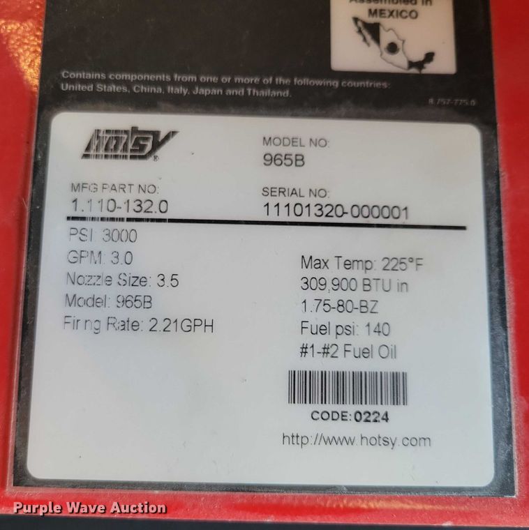 image for item EA2585 2024 Hotsy 965B pressure washer